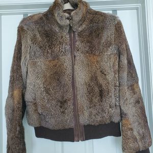WILSONS LEATHER 100% rabbit fur zippered coat. Trim 100% leather